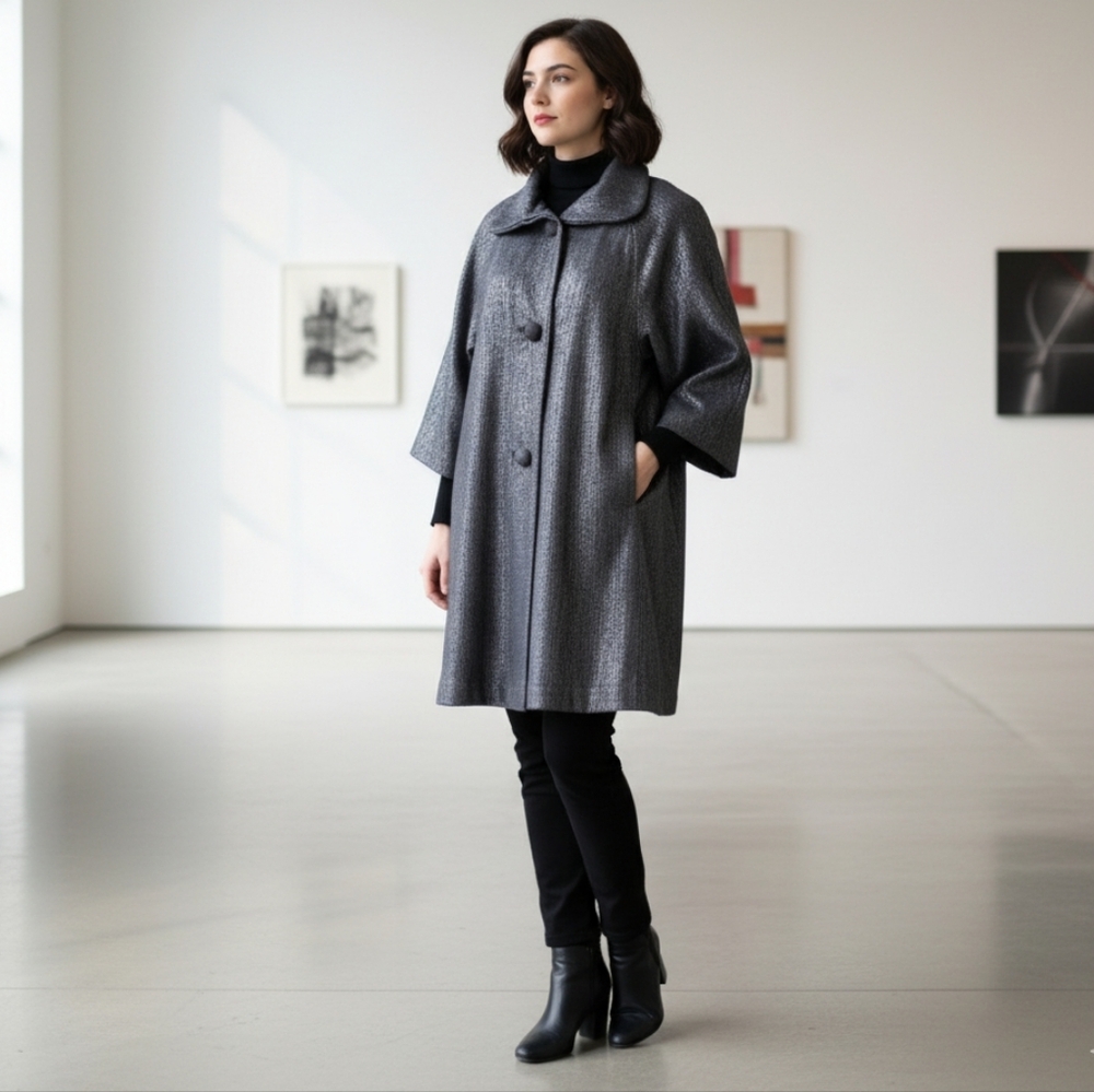 P 0/2 TRACY REESE silver black metallic long coat